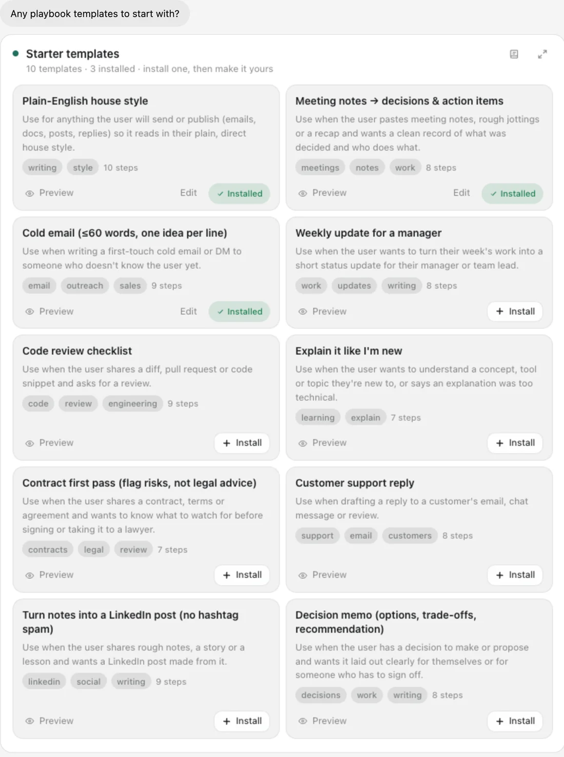 Playbooks in ChatGPT: Start from a template